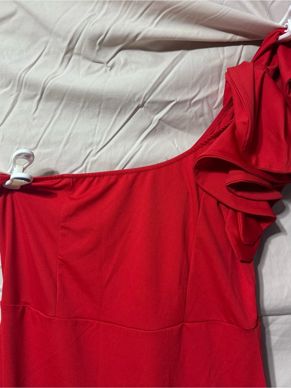 Source Unknown One-Shoulder Red Ruffle Cocktail Dress - Picture 2 of 7